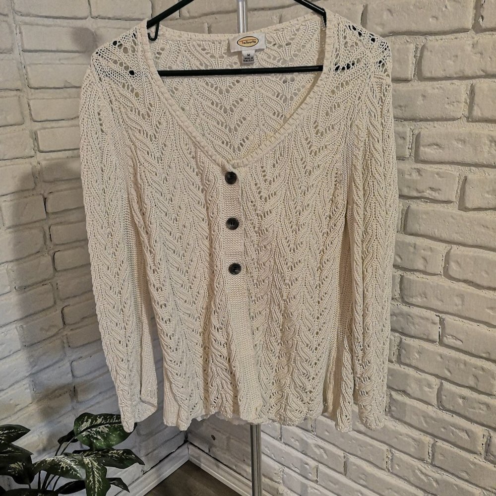 Talbots Ladies Size Medium Button Closure Beige Long Sleeve Cardigan